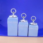 60001BLUE-RING-SIL-CERAMIC CANISTER SET BLUE W/ RING SILVER LIDS